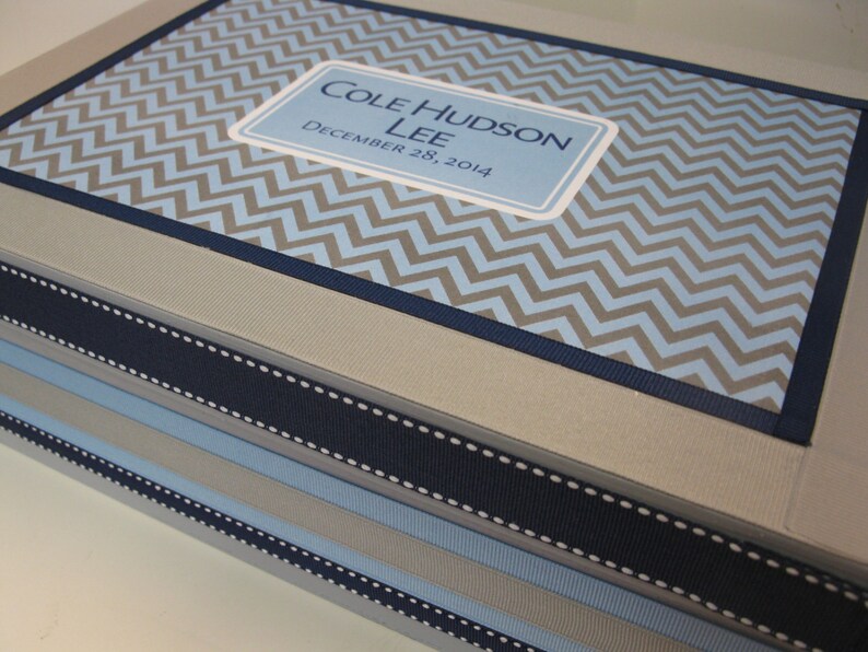 Boys Keepsake Box-Light Blue Navy Blue and Gray Chevron image 4