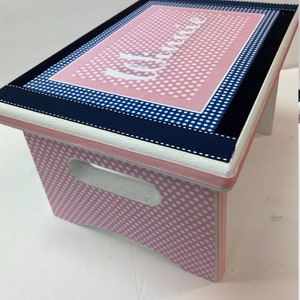 Little Girl's Bench Pink Polka Dot and Navy Gingham image 2