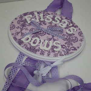 Purple on Lavender Damask Bow Holder with Curled Ribbon