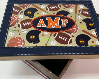 Boys Sports Themed  Keepsake Box- Monogram any colors