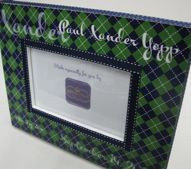 Baby Boy Personalized Argyle Frame NAVY and GREEN image 4