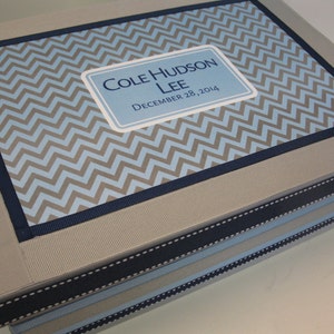 Boys Keepsake Box-Light Blue Navy Blue and Gray Chevron image 2