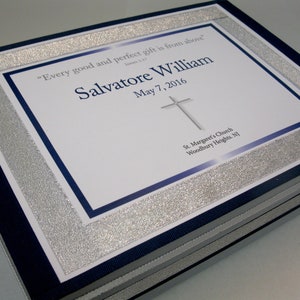 Boy Baptism/Christening with cross Keepsake Box Navy and Gray and Silver image 1