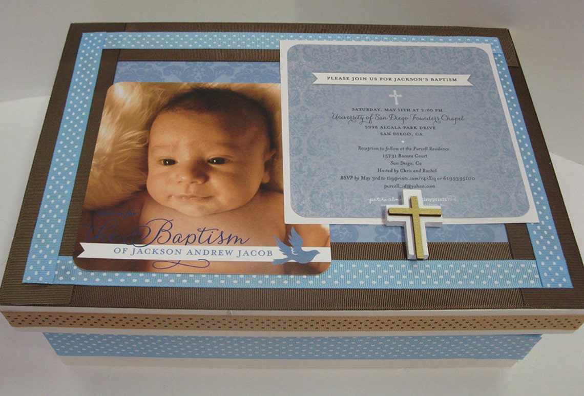 Baptism/christening Keepsake Box With Your Invitation Cross Etsy