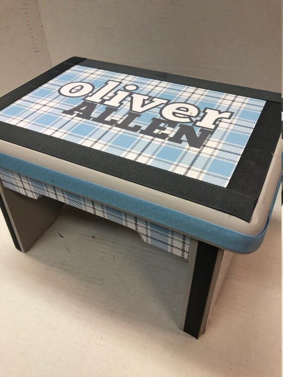 Little Boy/'s Bench-Light Blue and Shades of Gray Plaid
