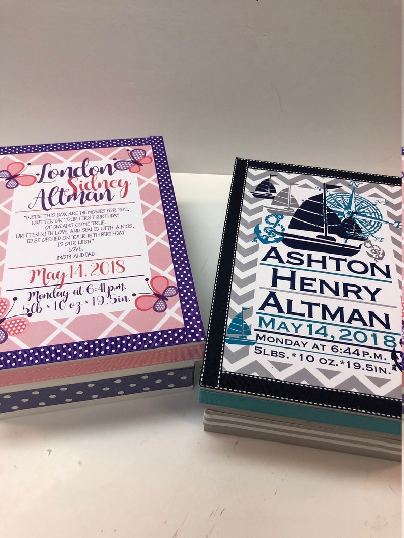 GIFT SET of Twins Keepsake Boxes Personalized With Birth Etsy