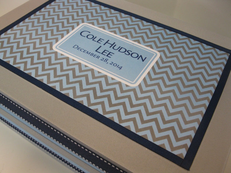 Boys Keepsake Box-Light Blue Navy Blue and Gray Chevron image 3