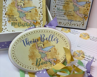 Tinker Belle Themed First Birthday Time Capsule, Instructions ,Cards , Bow holder