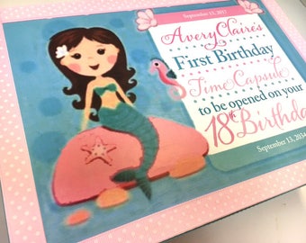 1st Birthday Mermaid Time Capusule Keepsake Box