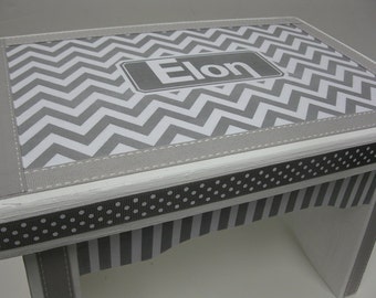 Little Boy's Bench- Gray and White Chevron