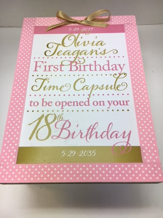 1st Birthday Time Capusule Keepsake Box Pink And Gold Etsy