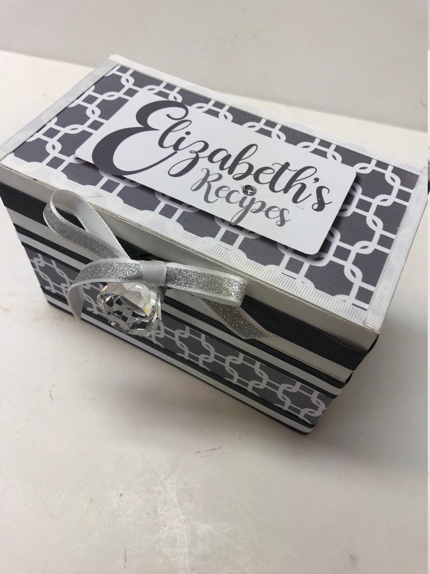 Recipe Box Gray and White Design Etsy