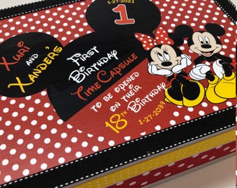 Twins 1st Birthday Time Capusule Keepsake box -Mickey and Minnie