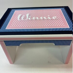 Little Girl's Bench Pink Polka Dot and Navy Gingham image 5