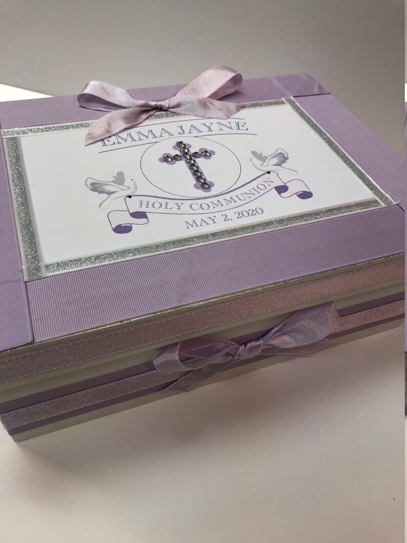 My First Communion Keepsake Box Lavender any colors Girls image 1