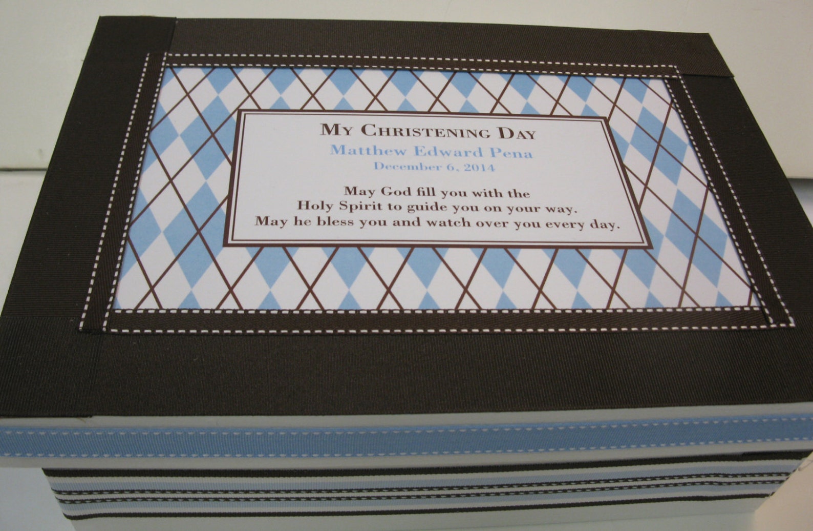 Boy Baptism/christening Keepsake Box 3 Brown and Light Blue Etsy