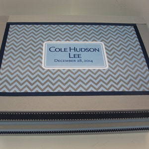 Boys Keepsake Box-Light Blue Navy Blue and Gray Chevron image 5