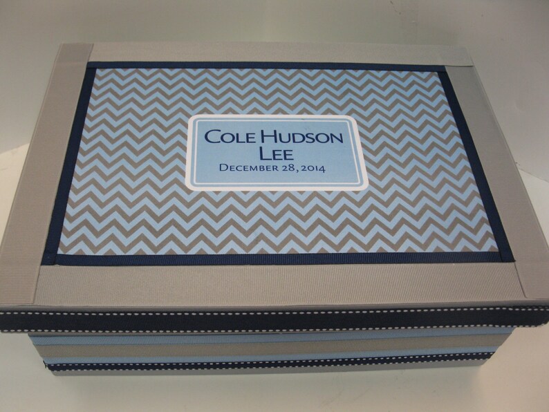 Boys Keepsake Box-Light Blue Navy Blue and Gray Chevron image 5