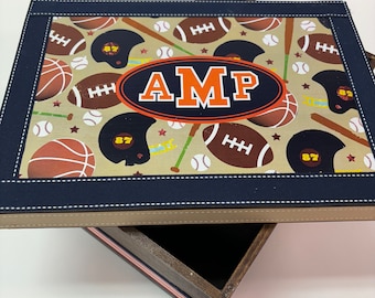 Boys Sports Themed  Keepsake Box- Monogram any color