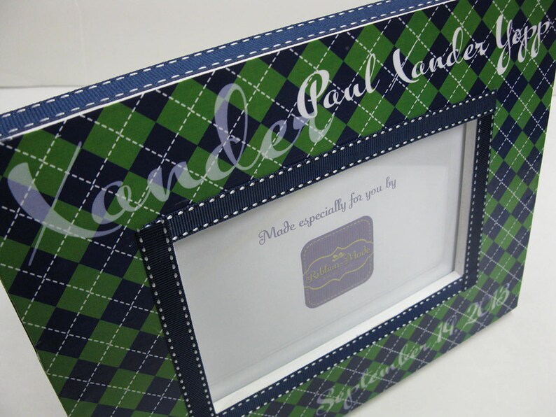 Baby Boy Personalized Argyle Frame NAVY and GREEN image 2