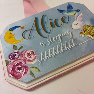 Alice in Wonderland theme Baa....by Sleeping  Nursery Door Hanger 7x9"