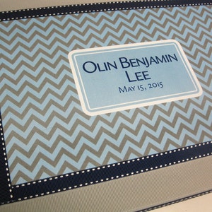 Boys Keepsake Box-Light Blue Navy Blue and Gray Chevron image 1