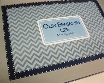 Boys Keepsake Box-Light Blue  Navy Blue and Gray Chevron