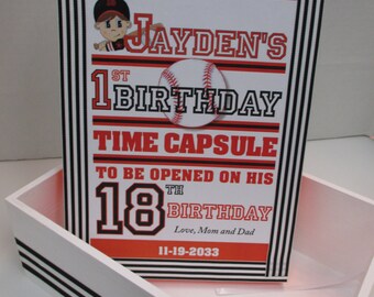 Baseball Theme 1st Birthday Time Capusule Keepsake box