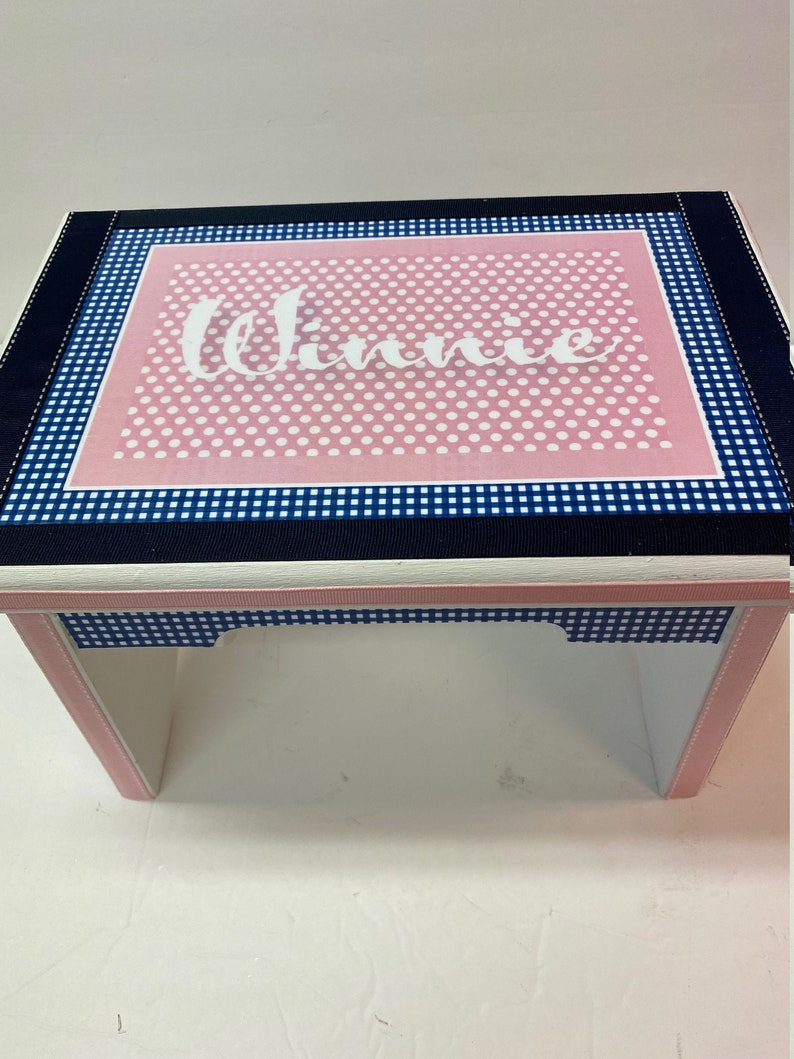 Little Girl's Bench Pink Polka Dot and Navy Gingham image 4