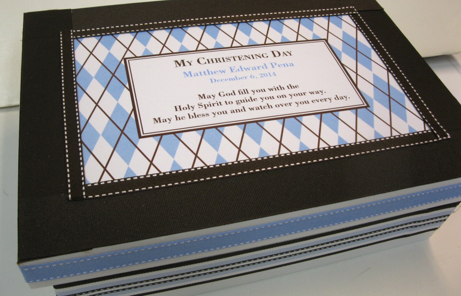 Boy Baptism/christening Keepsake Box 3 Brown and Light Blue Etsy