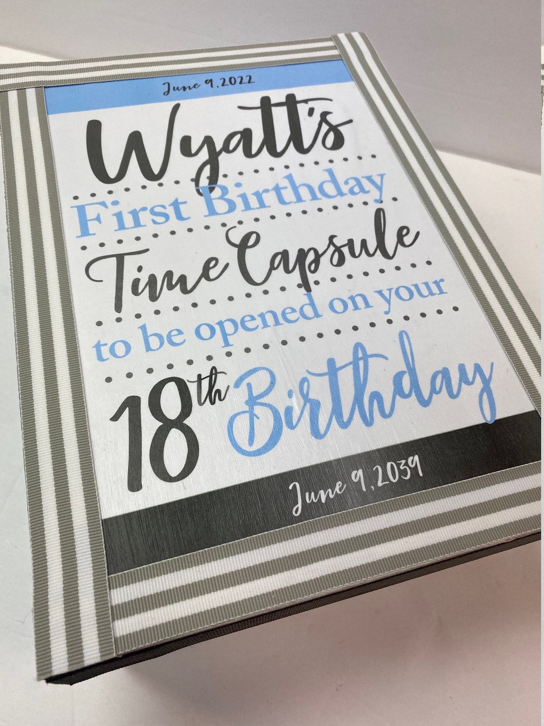 Boy's First Birthday Time Capsule Keepsake Box – Light Blue Gingham - Etsy