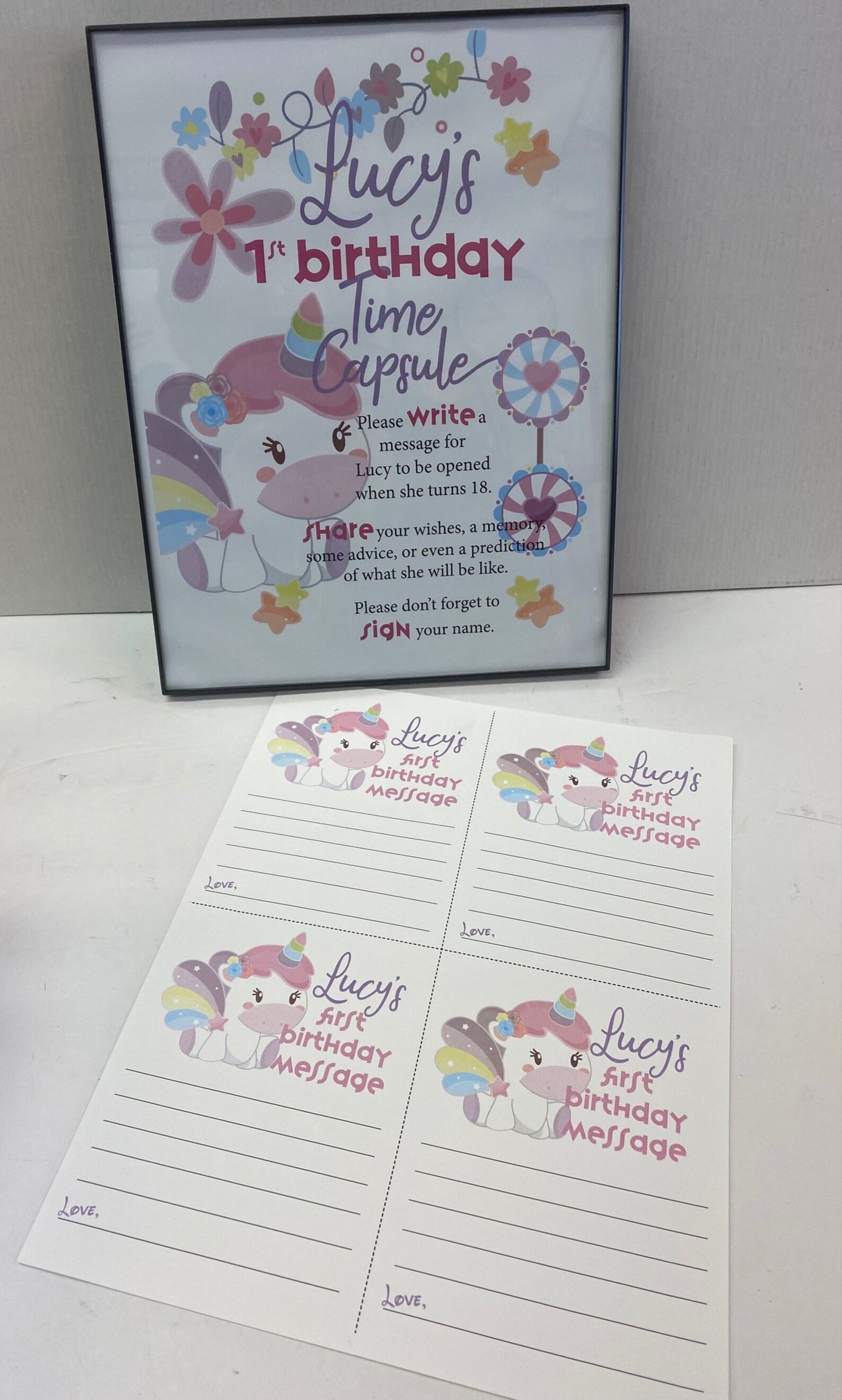 Unicorn First Birthday Time Capsule With Framed Instructions - Etsy