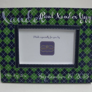 Baby Boy Personalized Argyle Frame NAVY and GREEN image 1