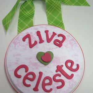 Pink Toile Room Name Plaque