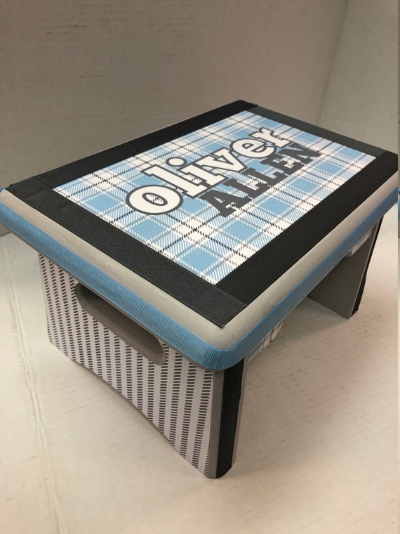 Little Boy/'s Bench-Light Blue and Shades of Gray Plaid
