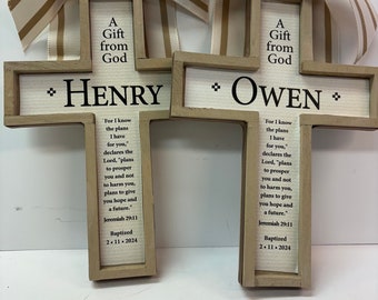 GIFT SET of Twin Cross Baptism Christianity Set to Honor a Birth, Christening , Baptism, God Bless, 1st Communion