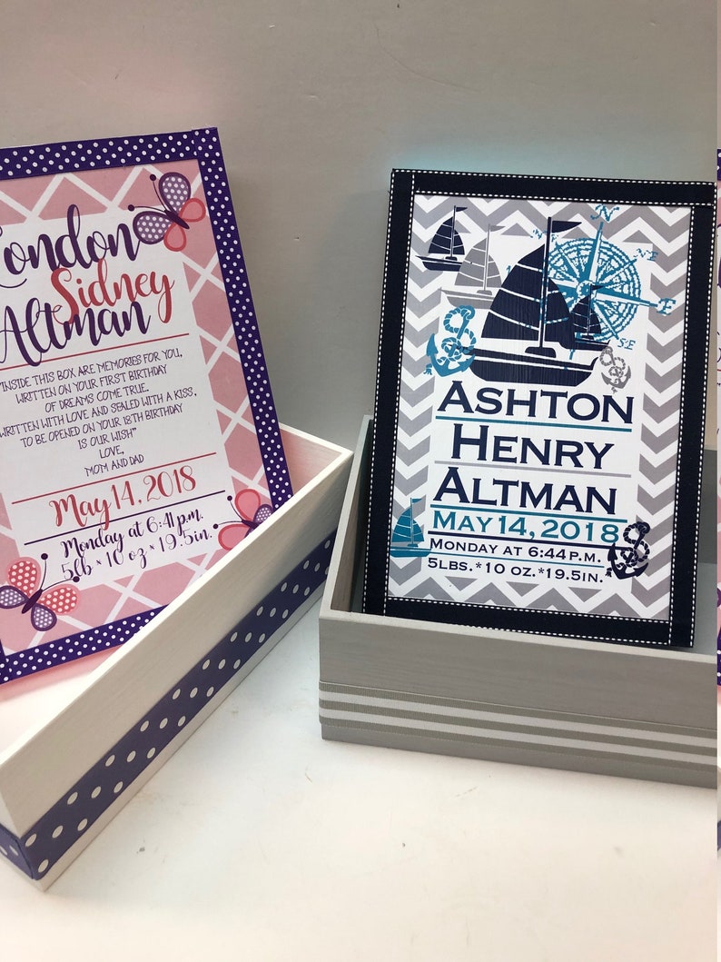 GIFT SET of Twins Keepsake Boxes Personalized With Birth Etsy