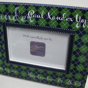 Baby Boy Personalized Argyle Frame NAVY and GREEN image 3