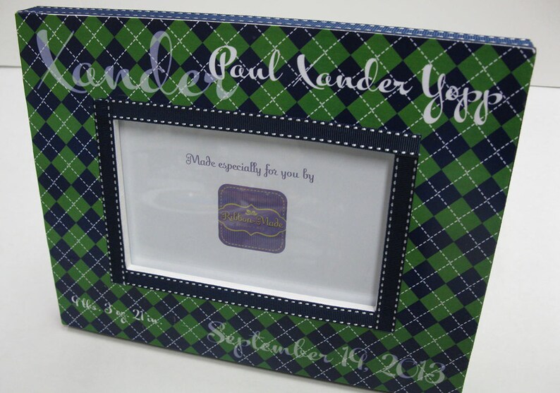 Baby Boy Personalized Argyle Frame NAVY and GREEN image 3