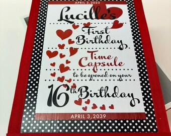 Lots of Love 1st Birthday Time Capusule Keepsake Box to be opened on 16st Birthday