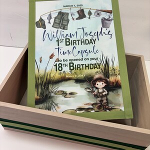 Gone Fishing! Theme 1st Birthday Time Capusule Keepsake Box