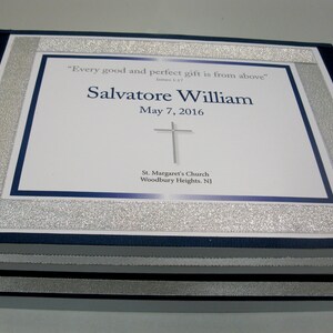 Boy Baptism/Christening with cross Keepsake Box Navy and Gray and Silver image 3