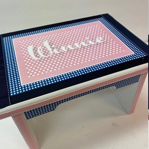 Little Girl's Bench Pink Polka Dot and Navy Gingham image 1