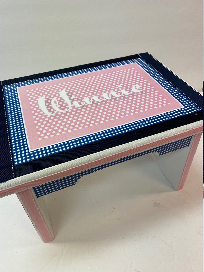 Little Girl's Bench Pink Polka Dot and Navy Gingham image 1