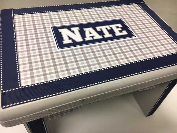 Little Boy/'s Bench-Light Blue and Shades of Gray Plaid