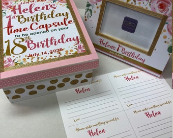 First Birthday Time Capsule with Framed Instructions and Cards or copy or print/