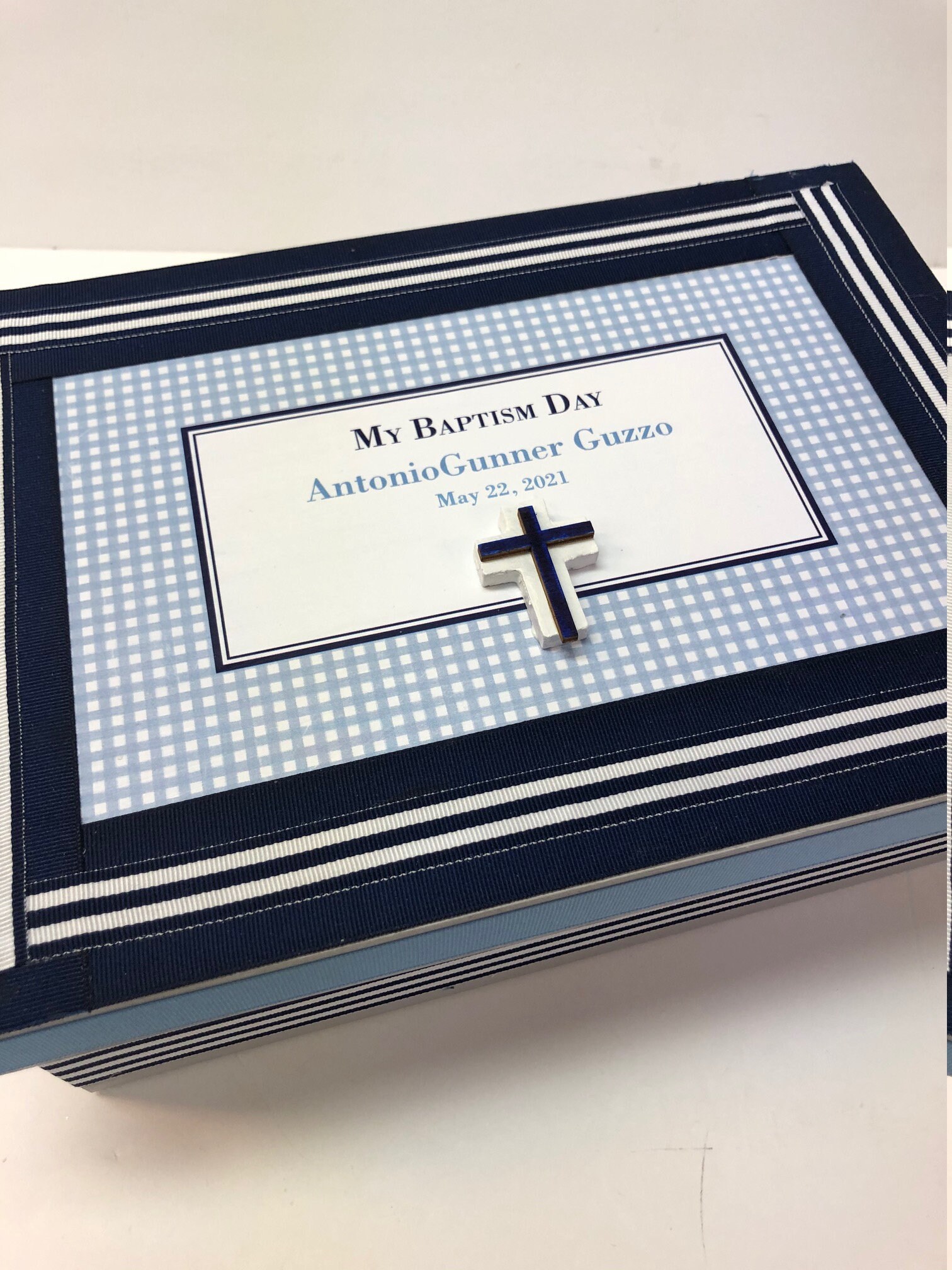 Boy Baptism/christening Keepsake Navy Blue and Light Blue Etsy
