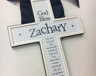 Boy's Baptism Cross - Gingham -  any color  approx 7 x 9 inches