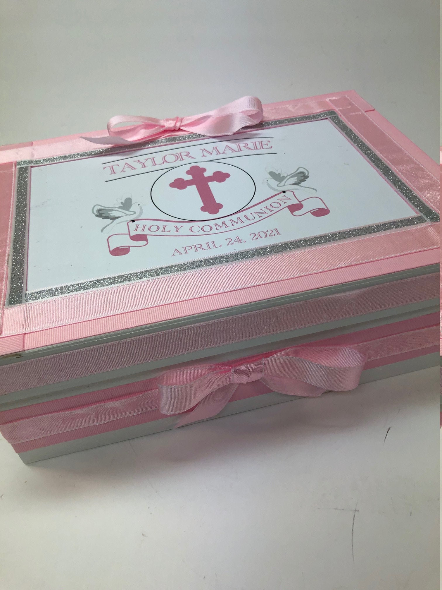 First Communion Keepsake Box Pink any colors Girls Etsy