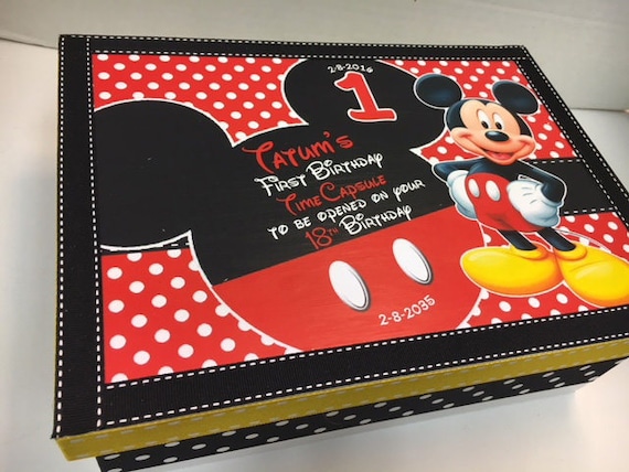 1st Birthday Time Capusule Keepsake Box Custom Baby Mickey Etsy